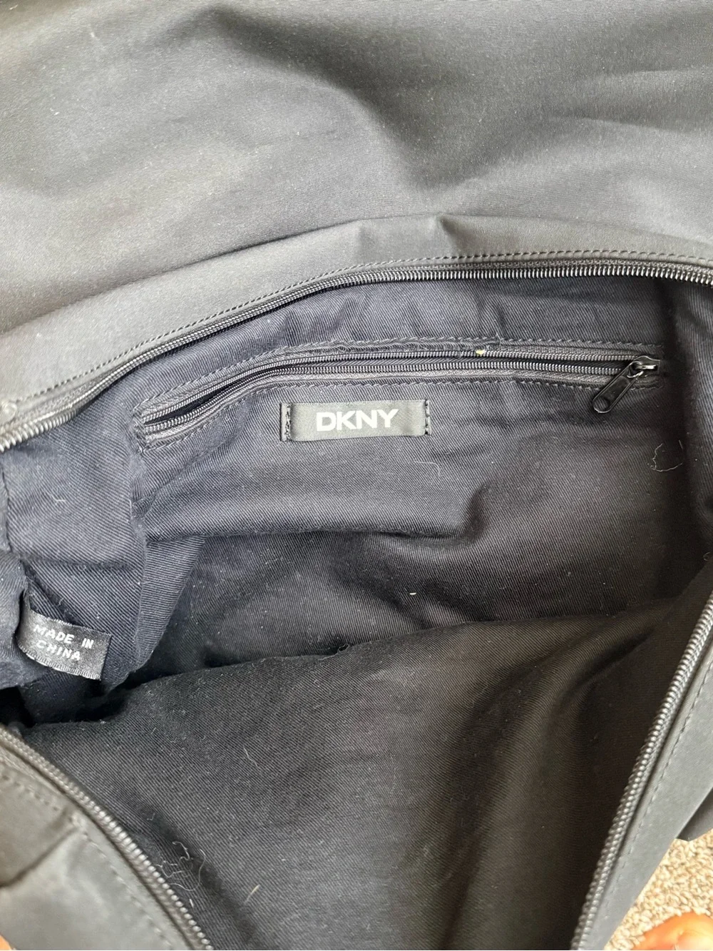 DKNY Black Nylon Messenger Bag with Silver Logo Plate